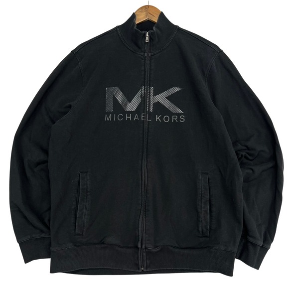 Michael Kors Mens Black Full Zip Sweatshirt Jacket XL Track Top Cotton Stretch - Picture 1 of 8